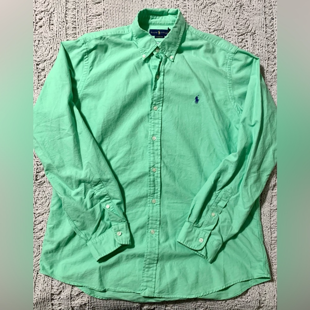 Men’s Ralph Lauren Mint long sleeve casual button down Oxford shirt.
